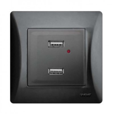Πρίζα με 2 θύρες USB Μαύρο Lineme H-Series 50-00139-2